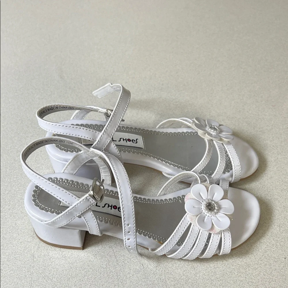 Rachel White Floral Accent Girls Dress Sandals